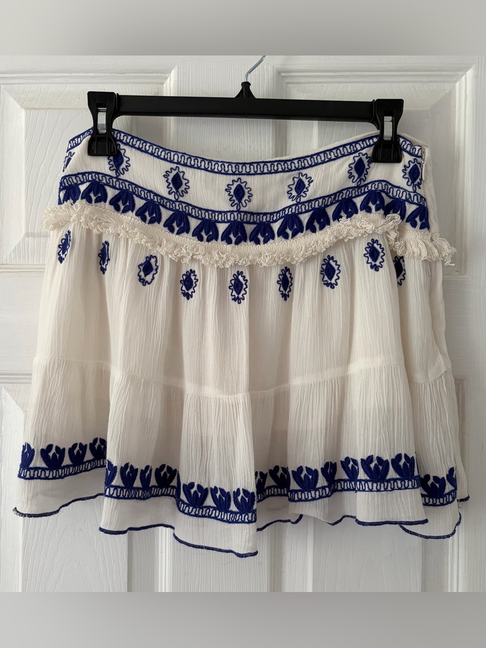 RAGA White Skirt with Royal Blue Embroidery